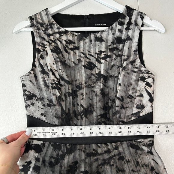 Karen Millen Womens Dress 6 Black Pleated Mesh Animal Print Fit Flare Cocktail - Picture 5 of 11